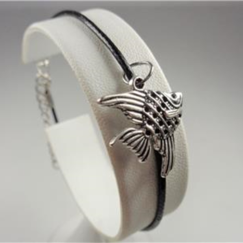 NAUTICAL TROPICAL FISH BLACK LEATHER BRACELET